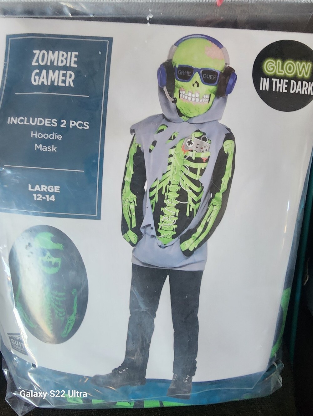 Zombie Gamer Kids Costume Hoodie and Mask - Glow Green